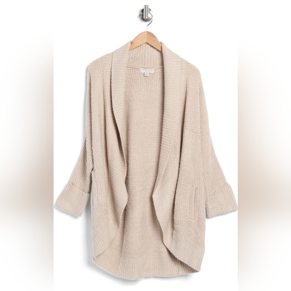 Barefoot Dreams CozyChic Lite Waffle Cocoon Cardigan Stone S/M - Picture 1 of 12